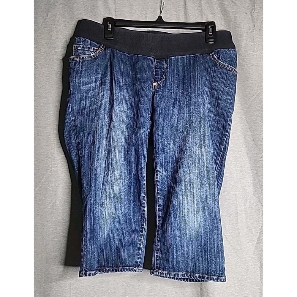 Oh Baby by Motherhood Maternity Capri Jeans Dark Wash Elastic Belly Band Large